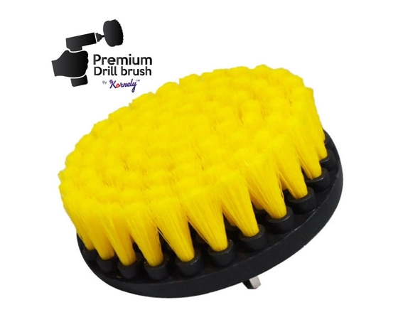 Premium Drill Brush geltonas valymo šepetys 13cm su vidutinio minkštumo šereliais