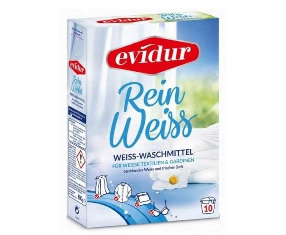 EVIDUR REIN WEISS skalbimo milteliai baltoms užuolaidoms ir švelniems audiniams, 600g pakuotė