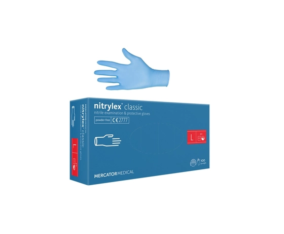 Mėlynos Nitrylex Classic vienkartinės nitrilinės pirštinės L dydžio, 100vnt dėžutėje, tinkamos profesionaliam naudojimui