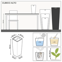 Cubico Alto 40 Charcoal vazonas - 7 spalvų pasirinkimas namams ir terasai